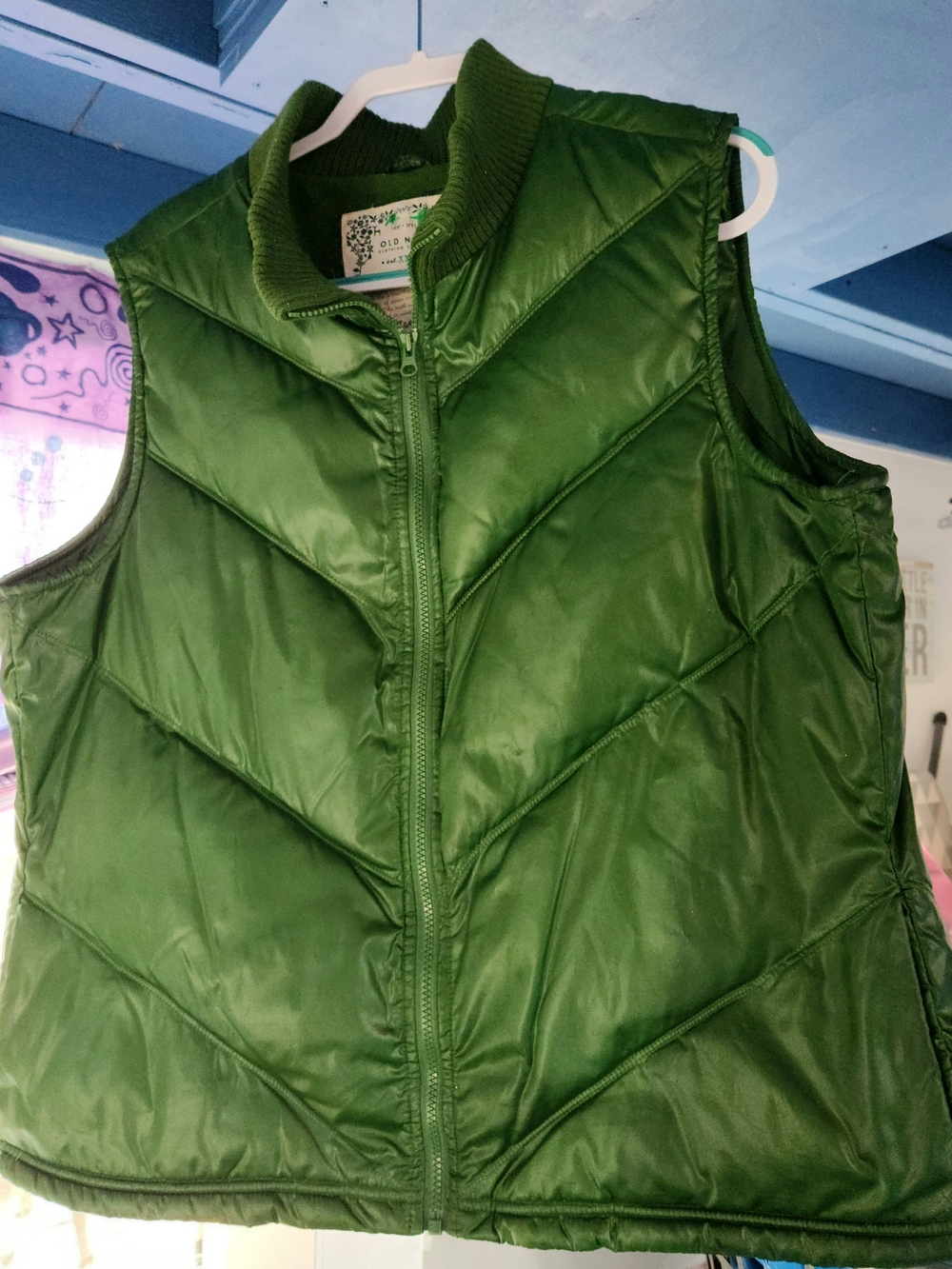 Vintage Y2K Old Navy Puffer Vest Green Chevron XXL • Poem Tag • Rare